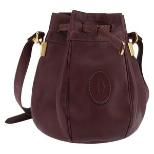Authentic CARTIER Must Line Shoulder Bag Leather Bordeaux Gold